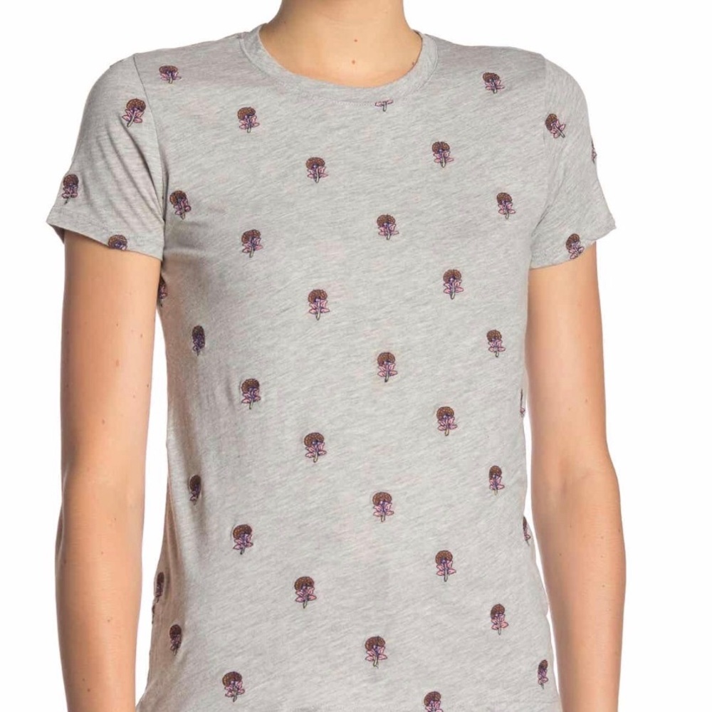 LUCKY BRAND | Gray Embroidered Flower Tee XL